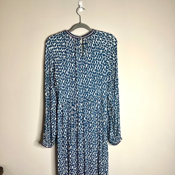 Boden Blue White Spotted Print Tiered Bohemian Midi Dress Long Sleeve Sz 8R - Picture 5 of 6